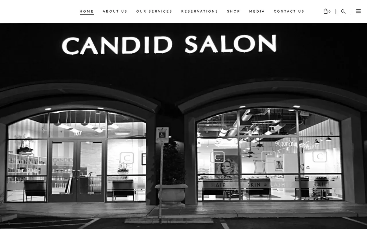 Homepage of candidsalon.com — website designed and built for Candid Salon