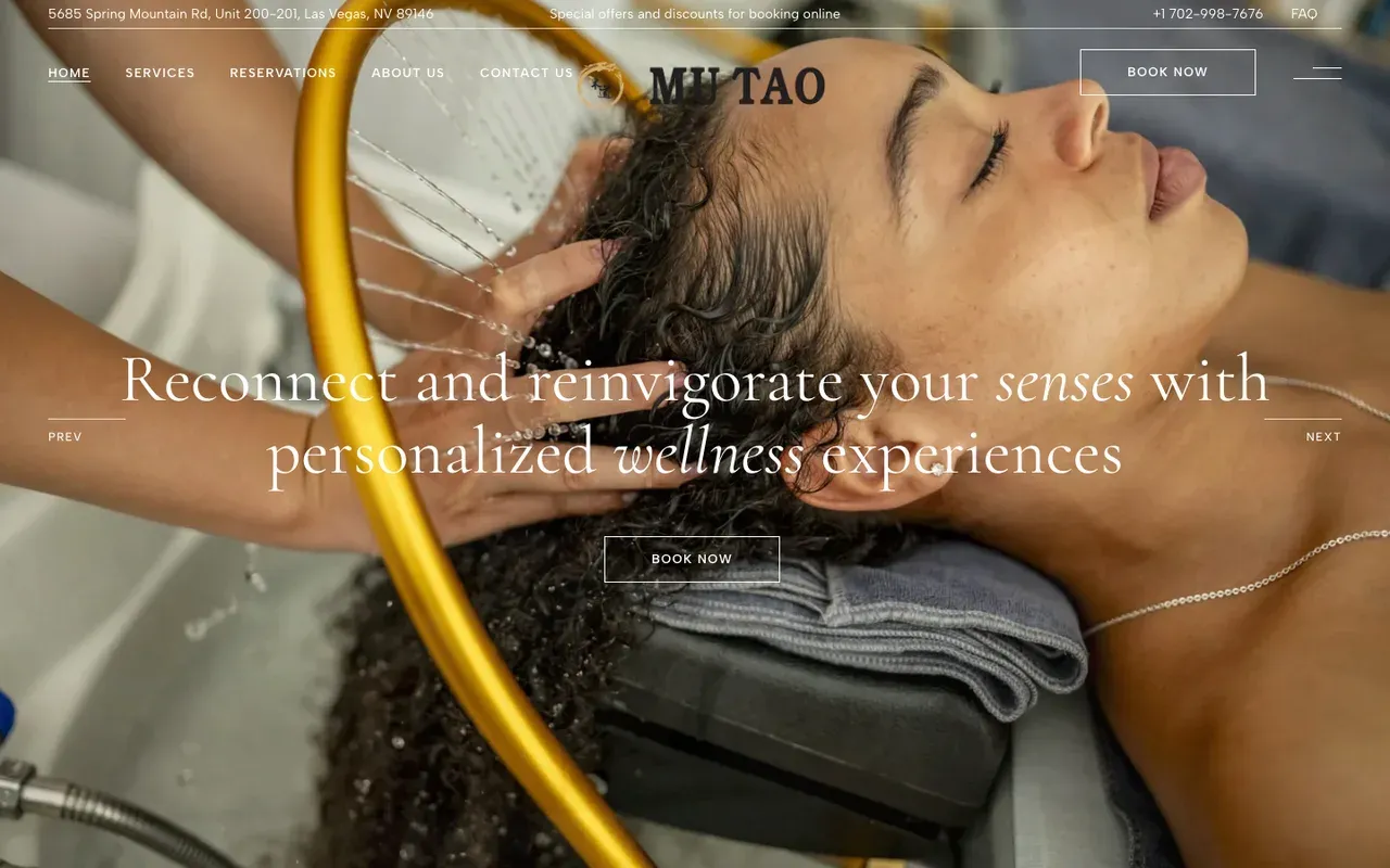 Homepage of mutaospa.com — website designed and built for Mu Tao Wellness Spa