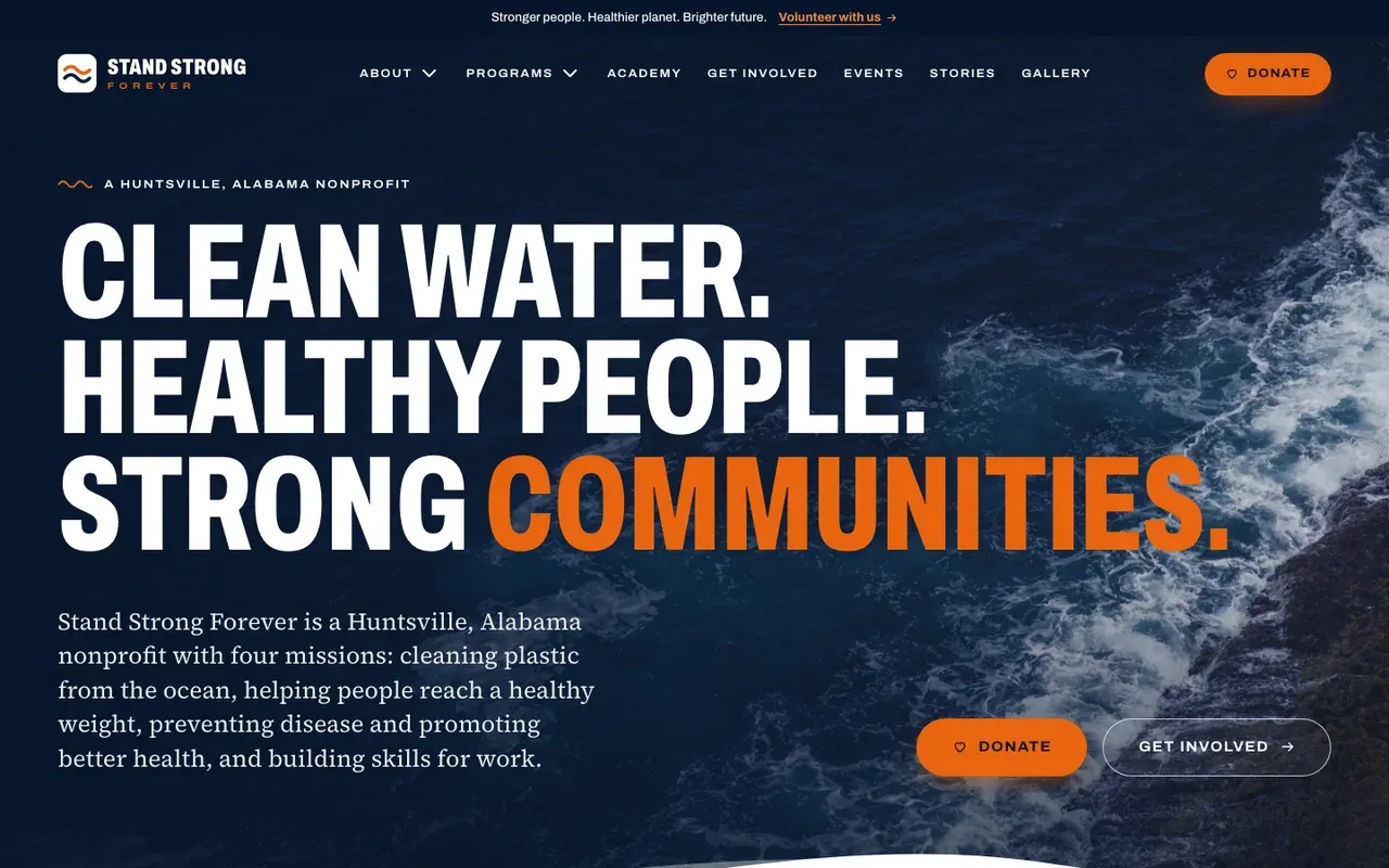 Homepage of standstrongforever.org — website designed and built for Stand Strong Forever