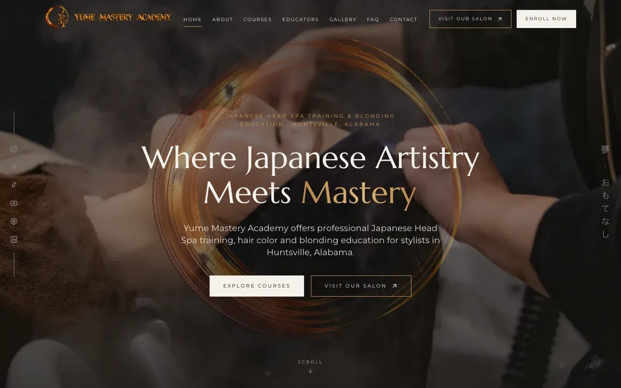 Homepage of yumemasteryacademy.com — website designed and built for Yume Mastery Academy